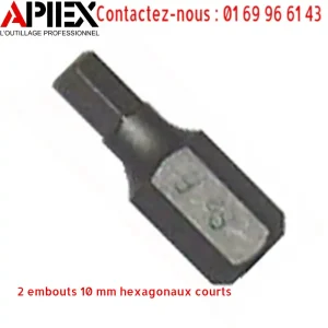 2 embouts 10 mm hexagonaux courts