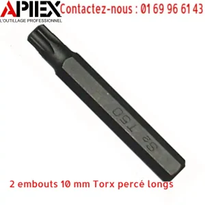 2 embouts 10 mm Torx percé longs