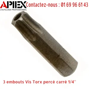 3 embouts Vis Torx percé carré 1/4''