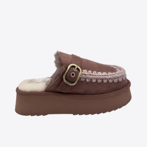 Mules Plateforme Suede Pink Brown