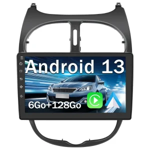 AWESAFE 8 Cœurs Autoradio 9 pouces Android 13 6+128 Go avec Bluetooth/DSP/GPS/Mirror Link/Android Auto & CarPlay sans fil - pour Peugeot 206 (2002-2010)