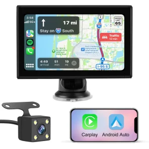 AWESAFE Autoradio Portable 7 Pouces avec Caméra de Recul - CarPlay Sans Fil & Android Auto - FM/AUX/Bluetooth 5.0 - Compatible 7-32V Voitures et Camions