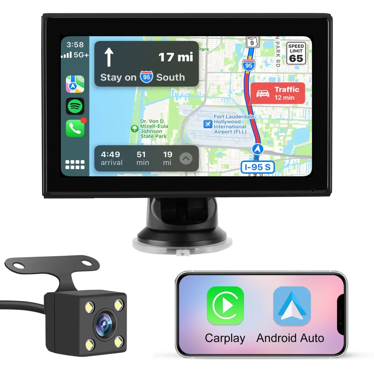 AWESAFE Autoradio Portable 7 Pouces avec Caméra de Recul - CarPlay Sans Fil & Android Auto - FM/AUX/Bluetooth 5.0 - Compatible 7-32V Voitures et Camions – Image 2