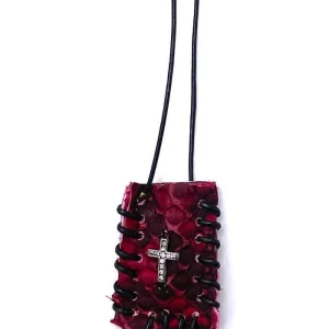 Sautoir Arizona En Cuir Rouge Croix