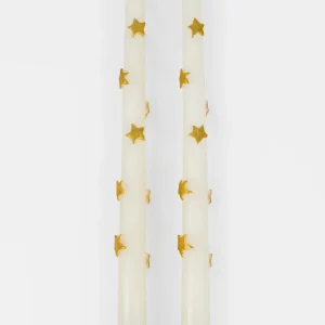 Boite De 2 Bougies Cierges Avec Etoiles Dorées