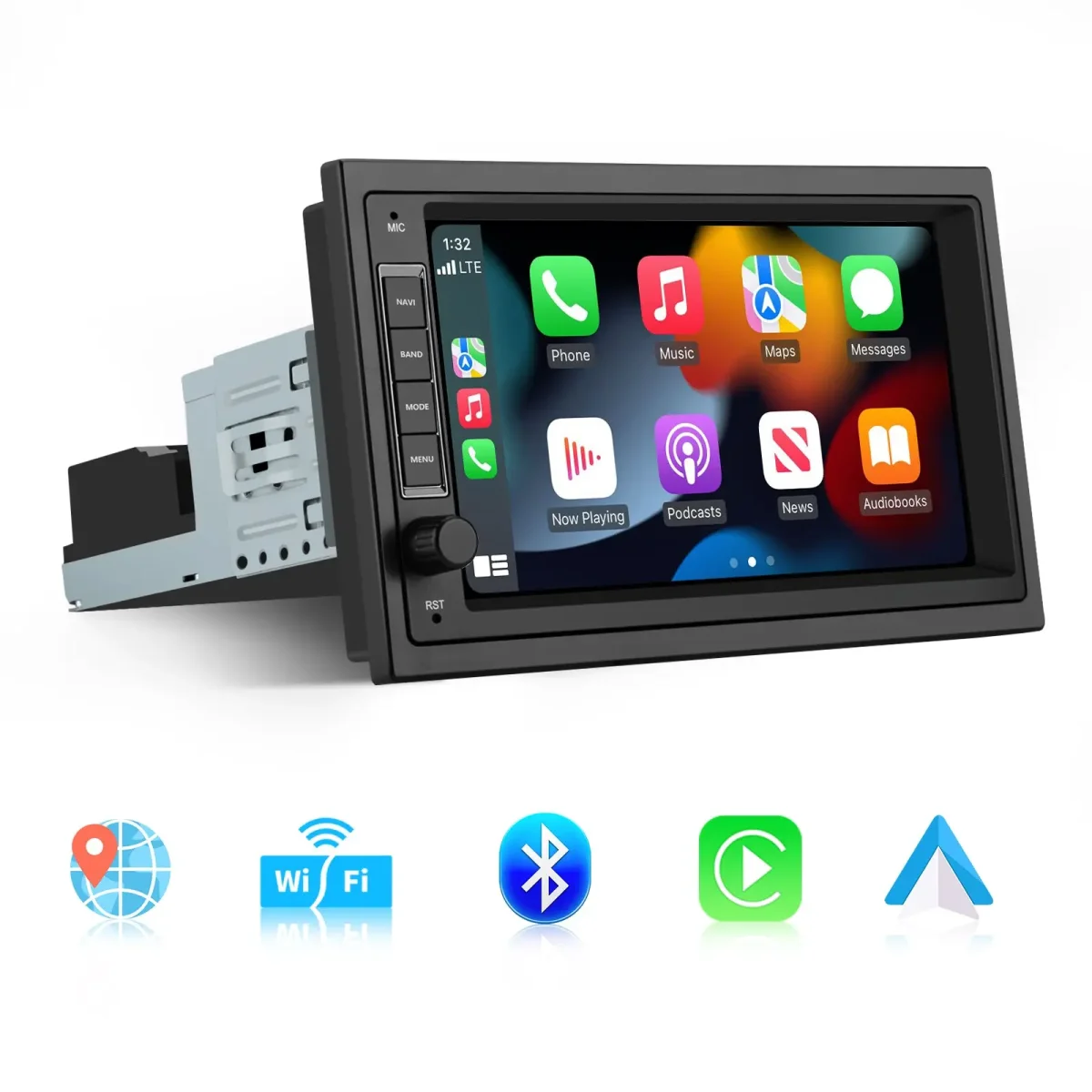 AWESAFE 1/2 DIN Universal Car Radio With 7 Inch Touch ScreenBuilt in Wireless Carplay Android Auto GPS Navigation & WiFi Bluetooth DSP – Image 2