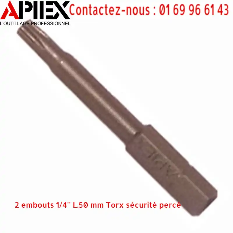 2 embouts 1/4'' L.50 mm Torx sécurité percé