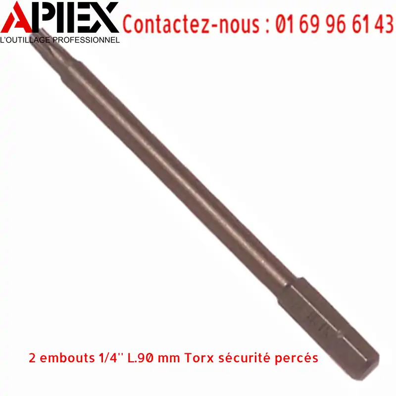2 embouts 1/4'' L.90 mm Torx sécurité percés – Image 2