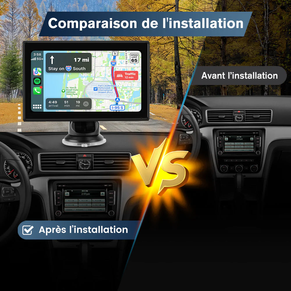 AWESAFE Autoradio Portable 7 Pouces avec Caméra de Recul - CarPlay Sans Fil & Android Auto - FM/AUX/Bluetooth 5.0 - Compatible 7-32V Voitures et Camions – Image 3