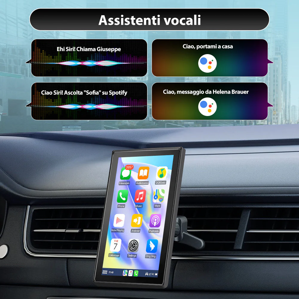 AWESAFE 9" Portatile Coche Wireless per CarPlay & Android Auto con HD Multischermo, Aggiornamenti OTA, Orientamento Verticale/Orizzontale, Telecamera Retro Inclusa, Bluetooth, Controllo Vocale, GPS – Image 4