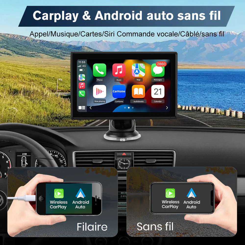 AWESAFE Autoradio Portable 7 Pouces avec Caméra de Recul - CarPlay Sans Fil & Android Auto - FM/AUX/Bluetooth 5.0 - Compatible 7-32V Voitures et Camions – Image 4
