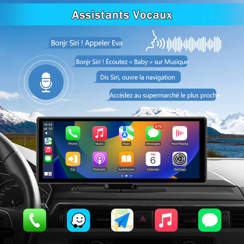 AWESAFE Autoradio avec CarPlay Sans Fil & Android Auto - Écran Tactile 10,26 Pouces - Caméra 4K Avant + 1080P Arrière - Bluetooth/GPS/Mirror Link/Assistant Vocal/AUX/FM – Image 4