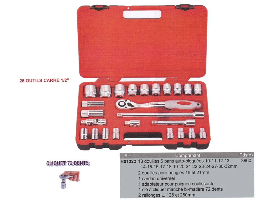 25 Douilles et cliquet carré 1/2'' en coffret – Image 4