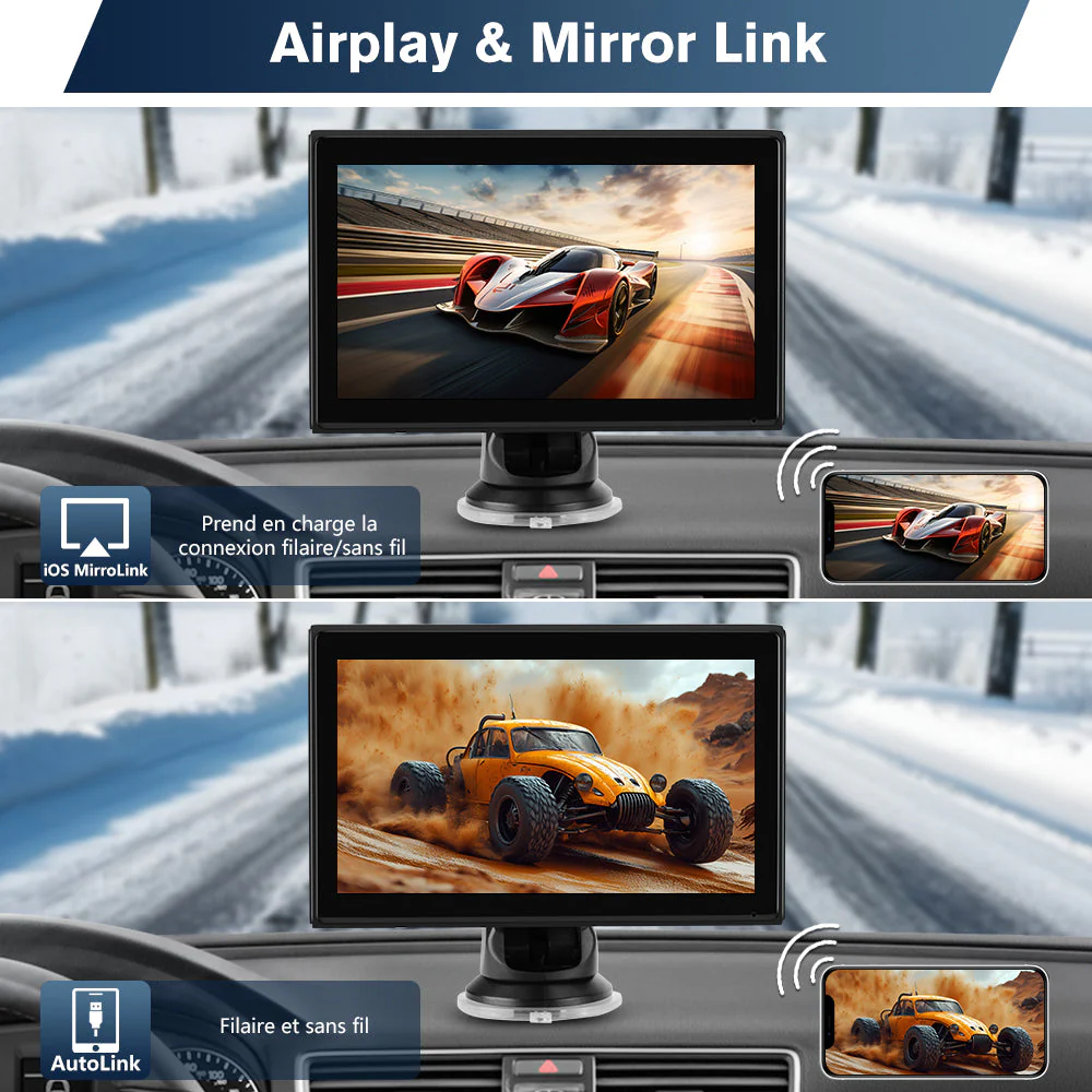 AWESAFE Autoradio Portable 7 Pouces avec Caméra de Recul - CarPlay Sans Fil & Android Auto - FM/AUX/Bluetooth 5.0 - Compatible 7-32V Voitures et Camions – Image 5