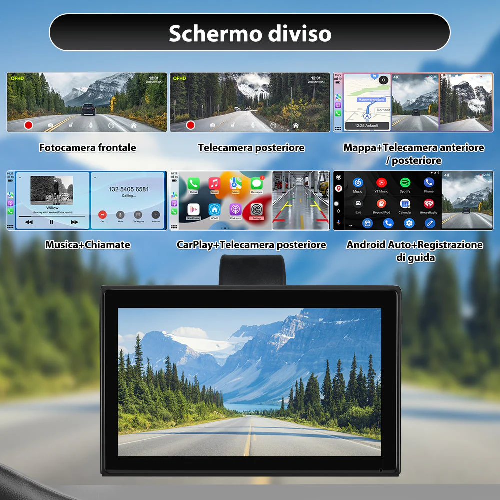 AWESAFE 9" Portatile Coche Wireless per CarPlay & Android Auto con HD Multischermo, Aggiornamenti OTA, Orientamento Verticale/Orizzontale, Telecamera Retro Inclusa, Bluetooth, Controllo Vocale, GPS – Image 6