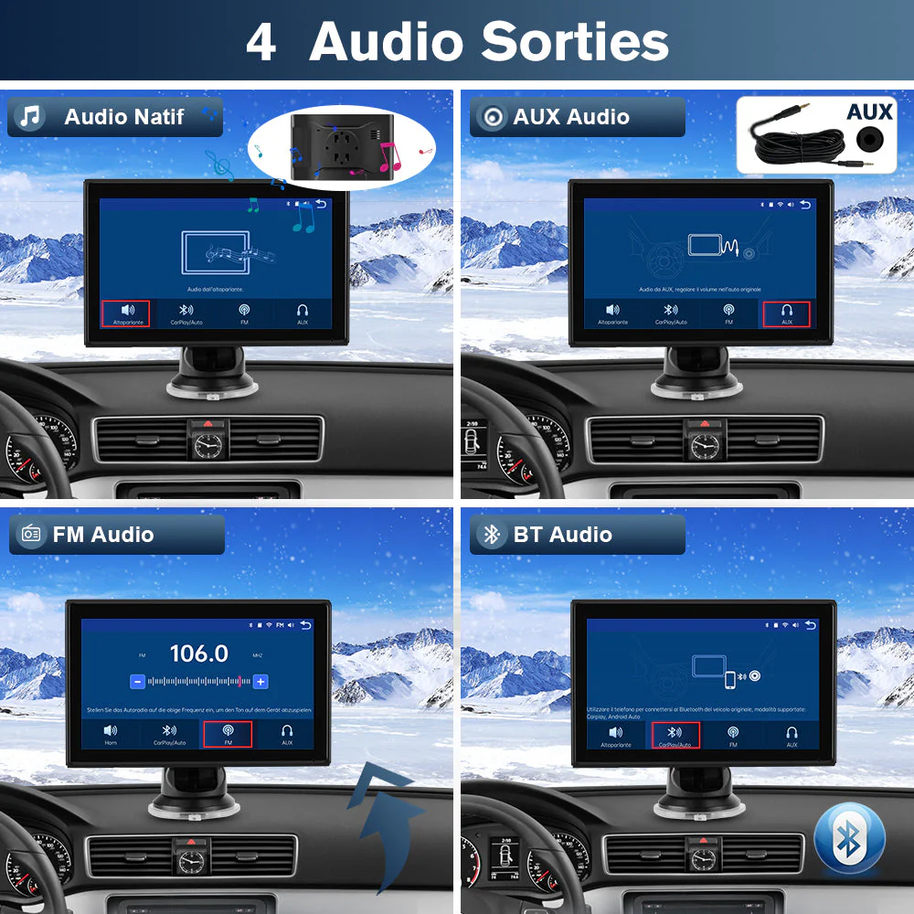 AWESAFE Autoradio Portable 7 Pouces avec Caméra de Recul - CarPlay Sans Fil & Android Auto - FM/AUX/Bluetooth 5.0 - Compatible 7-32V Voitures et Camions – Image 7