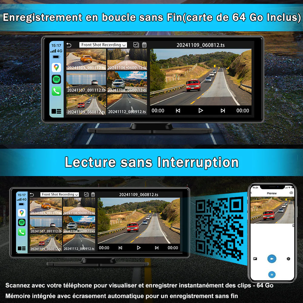 AWESAFE Autoradio avec CarPlay Sans Fil & Android Auto - Écran Tactile 10,26 Pouces - Caméra 4K Avant + 1080P Arrière - Bluetooth/GPS/Mirror Link/Assistant Vocal/AUX/FM – Image 7