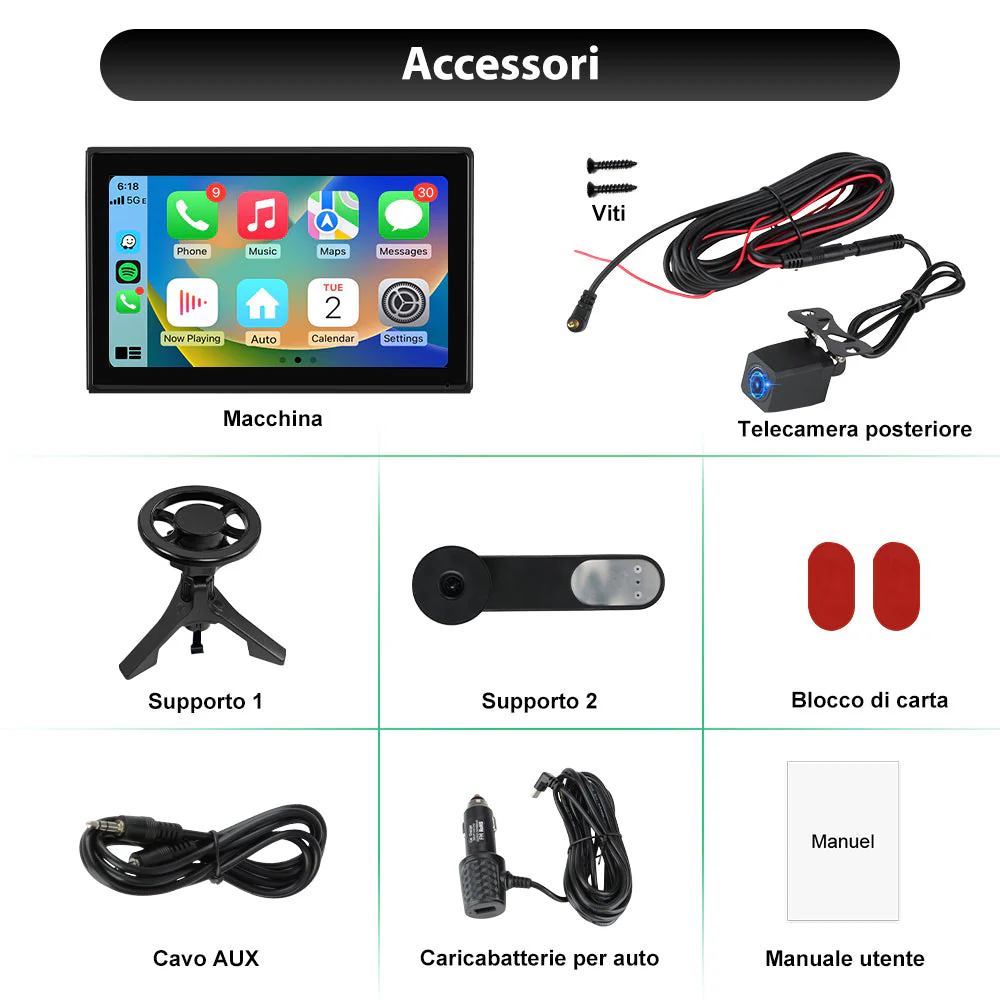 AWESAFE 9" Portatile Coche Wireless per CarPlay & Android Auto con HD Multischermo, Aggiornamenti OTA, Orientamento Verticale/Orizzontale, Telecamera Retro Inclusa, Bluetooth, Controllo Vocale, GPS – Image 8