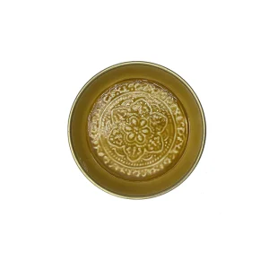 Plateau Berbère Rond En Métal Moutarde Petit Modèle
