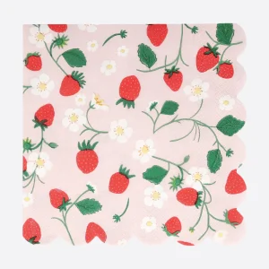 Lot de 16 Grandes Serviettes En Papier Motif Fraise