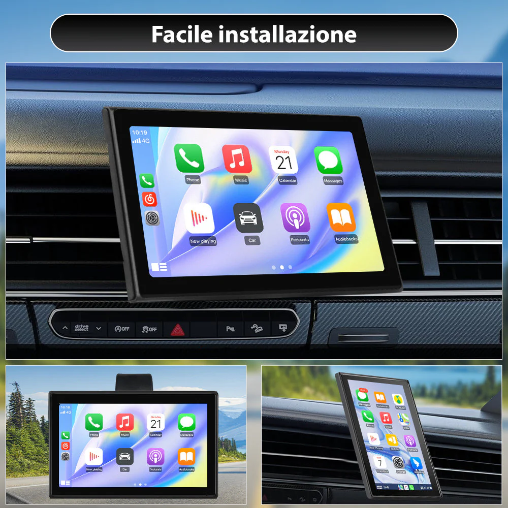 AWESAFE 9" Portatile Coche Wireless per CarPlay & Android Auto con HD Multischermo, Aggiornamenti OTA, Orientamento Verticale/Orizzontale, Telecamera Retro Inclusa, Bluetooth, Controllo Vocale, GPS – Image 9