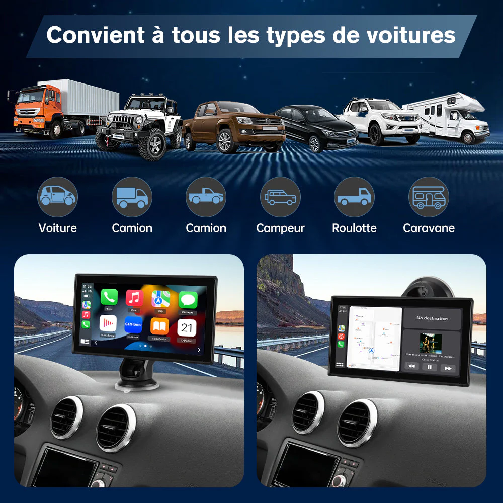 AWESAFE Autoradio Portable 7 Pouces avec Caméra de Recul - CarPlay Sans Fil & Android Auto - FM/AUX/Bluetooth 5.0 - Compatible 7-32V Voitures et Camions – Image 9