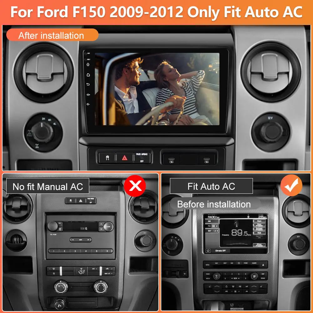 AWESAFE 9 inch Car Radio for Ford F150 2009-2012(Only Fit Auto AC),Support Wireless Carpaly&Android Auto/FM/AM/RDS/Type-C Fast-Charging-Cable – Image 3