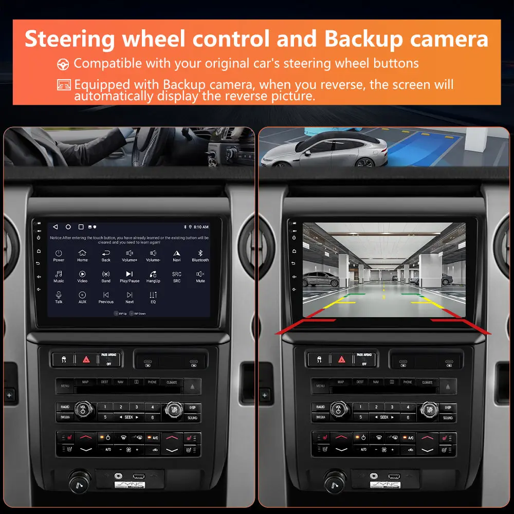 AWESAFE 9 inch Car Radio for Ford F150 2009-2012(Only Fit Auto AC),Support Wireless Carpaly&Android Auto/FM/AM/RDS/Type-C Fast-Charging-Cable – Image 7