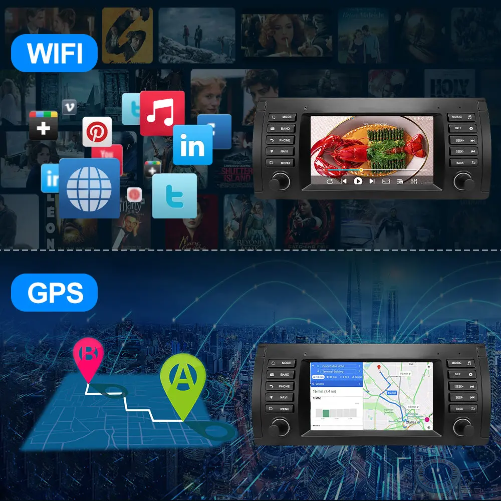 AWESAFE 7'' Android Autoradio für BMW E39 1 Din mit Navigation Carplay Android Auto unterstützt Bluetooth FM DAB+ WiFi USB – Image 3