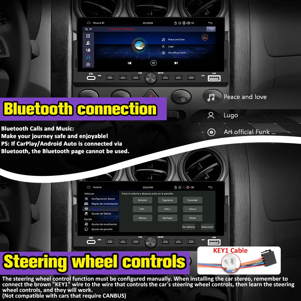 AWEASFE 1 DIN Car Radio, Universal Single Din Car Stereo with Wireless CarPlay & Android Auto, 6.86" IPS Touch Screen Head Unit with Backup Camera/External Microphone, Supports Bluetooth/SWC/FM/USB – Image 5