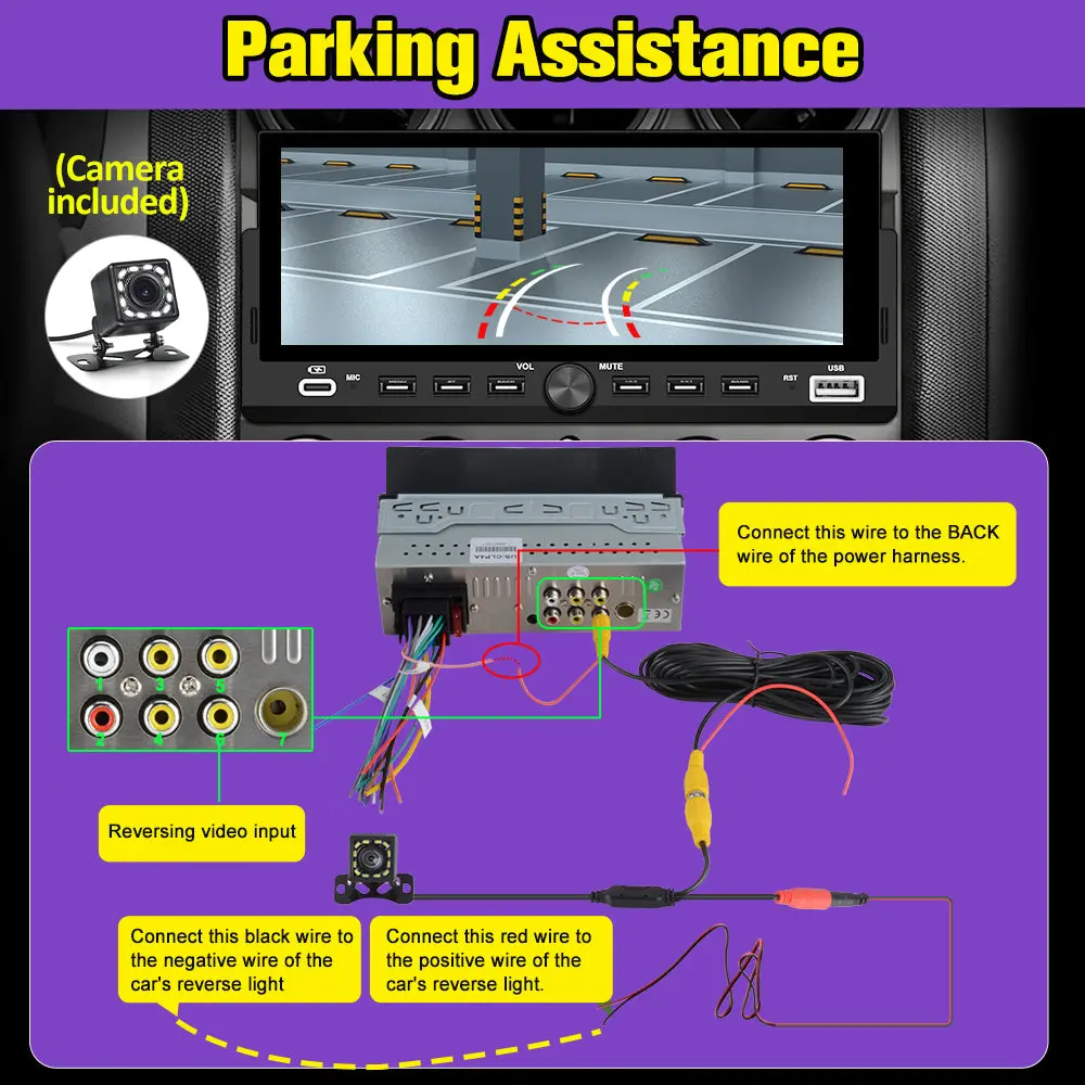 AWEASFE 1 DIN Car Radio, Universal Single Din Car Stereo with Wireless CarPlay & Android Auto, 6.86" IPS Touch Screen Head Unit with Backup Camera/External Microphone, Supports Bluetooth/SWC/FM/USB – Image 7