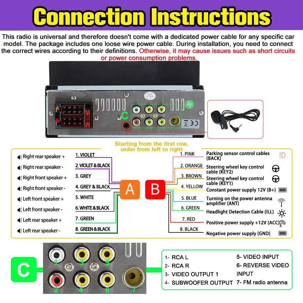 AWEASFE 1 DIN Car Radio, Universal Single Din Car Stereo with Wireless CarPlay & Android Auto, 6.86" IPS Touch Screen Head Unit with Backup Camera/External Microphone, Supports Bluetooth/SWC/FM/USB – Image 8