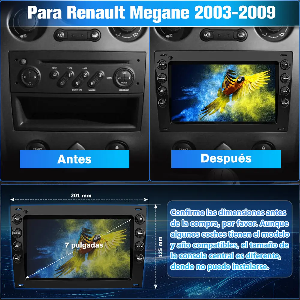 AWEASFE 2+64G Android 13 Radio de Coche para Renault Megane 2003-2009,7 Pulgadas con Carplay/Android Auto/Mirror Link/Bluetooth/GPS FM RDS/WiFi/SWC/EQ – Image 4
