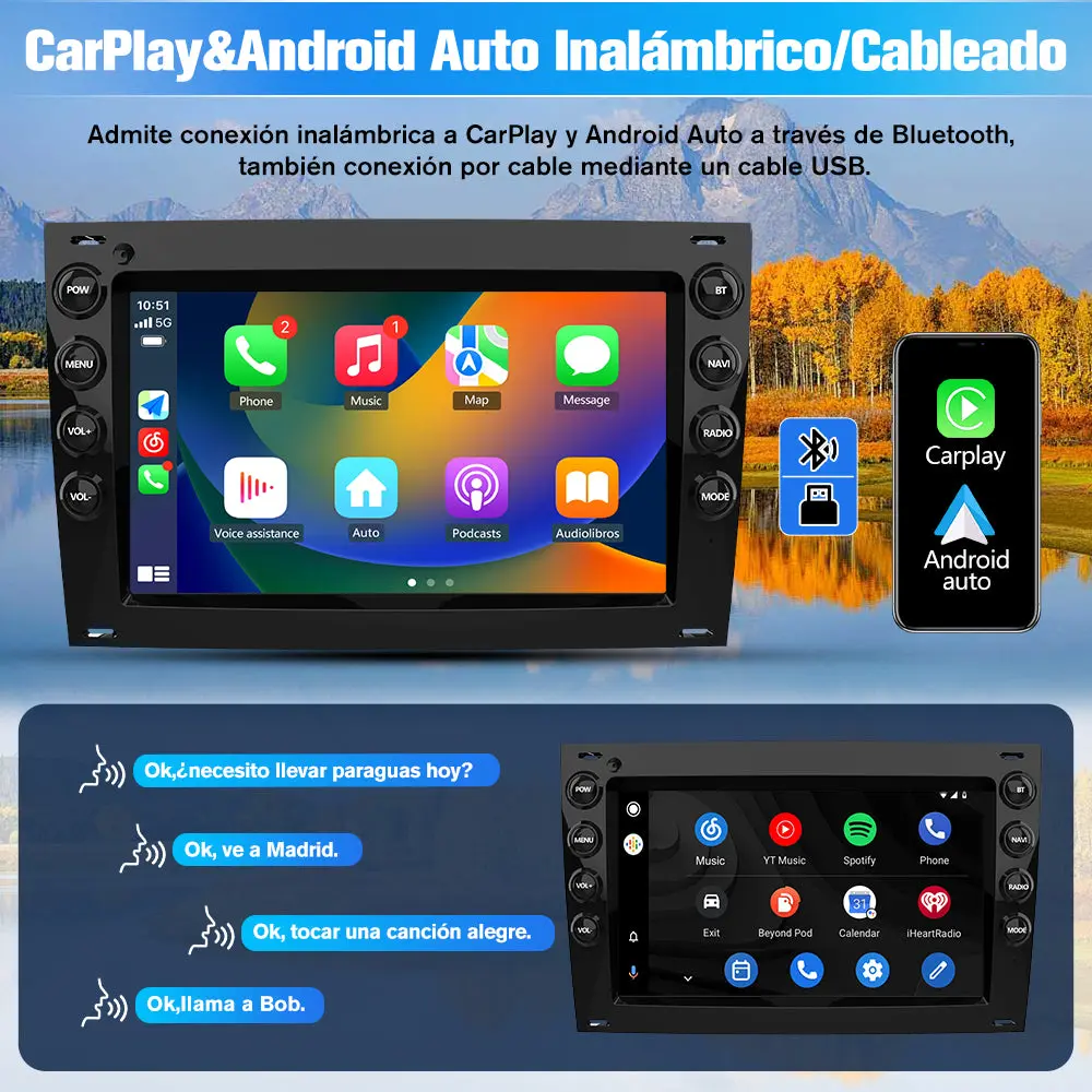AWEASFE 2+64G Android 13 Radio de Coche para Renault Megane 2003-2009,7 Pulgadas con Carplay/Android Auto/Mirror Link/Bluetooth/GPS FM RDS/WiFi/SWC/EQ – Image 5