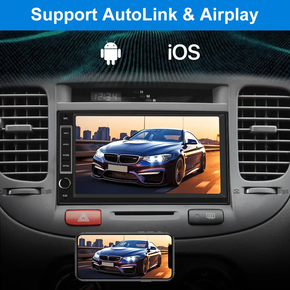 AWESAFE 1/2 DIN Universal Car Radio With 7 Inch Touch ScreenBuilt in Wireless Carplay Android Auto GPS Navigation & WiFi Bluetooth DSP – Image 4