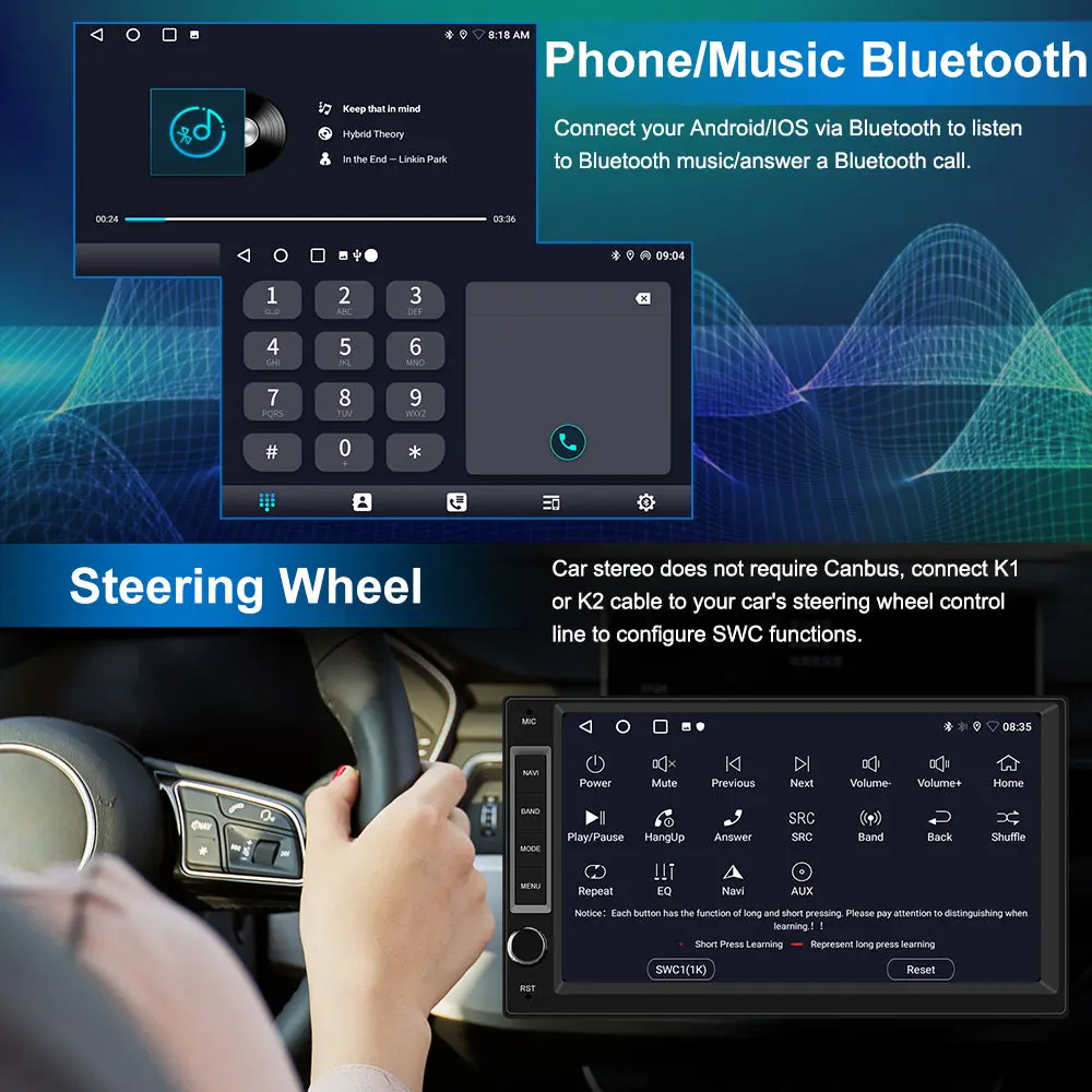 AWESAFE 1/2 DIN Universal Car Radio With 7 Inch Touch ScreenBuilt in Wireless Carplay Android Auto GPS Navigation & WiFi Bluetooth DSP – Image 5