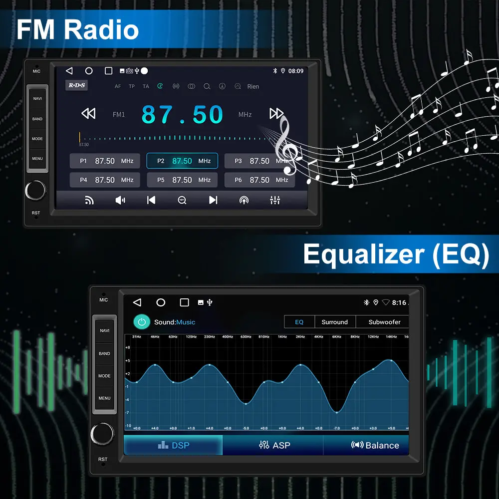 AWESAFE 1/2 DIN Universal Car Radio With 7 Inch Touch ScreenBuilt in Wireless Carplay Android Auto GPS Navigation & WiFi Bluetooth DSP – Image 6