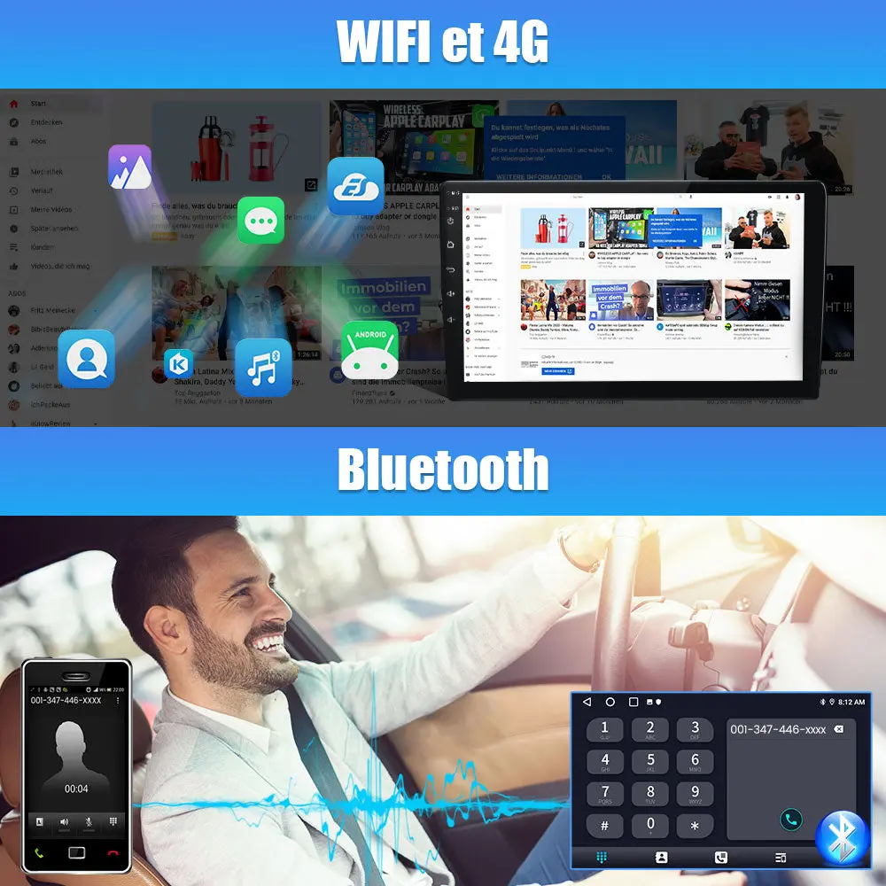 AWESAFE 10 Pouces Autoradio Android 13 GPS pour Volkswagen Passat B7 2010-2015, 4+64Go, FM RDS, Bluetooth Appels/Musique, USB, 4G WIFI, Carplay Android Auto, Aide Stationnement, Commandes Volant – Image 9