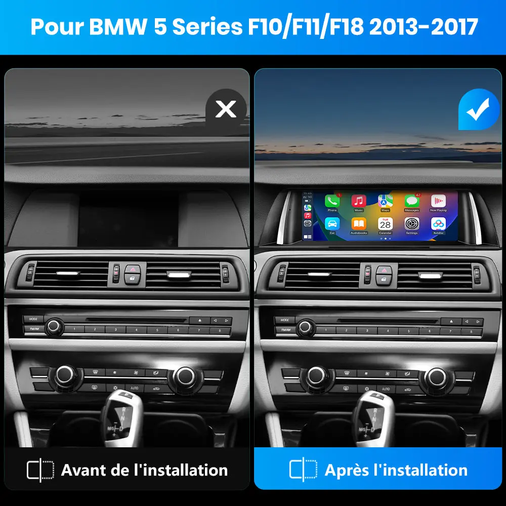 AWESAFE 10.25" Android 13 Autoradio pour BMW S.5 F10/F11/F18 NBT (2013-2017) - Bluetooth, Android Auto et Carplay sans fil + Câble USB – Image 3