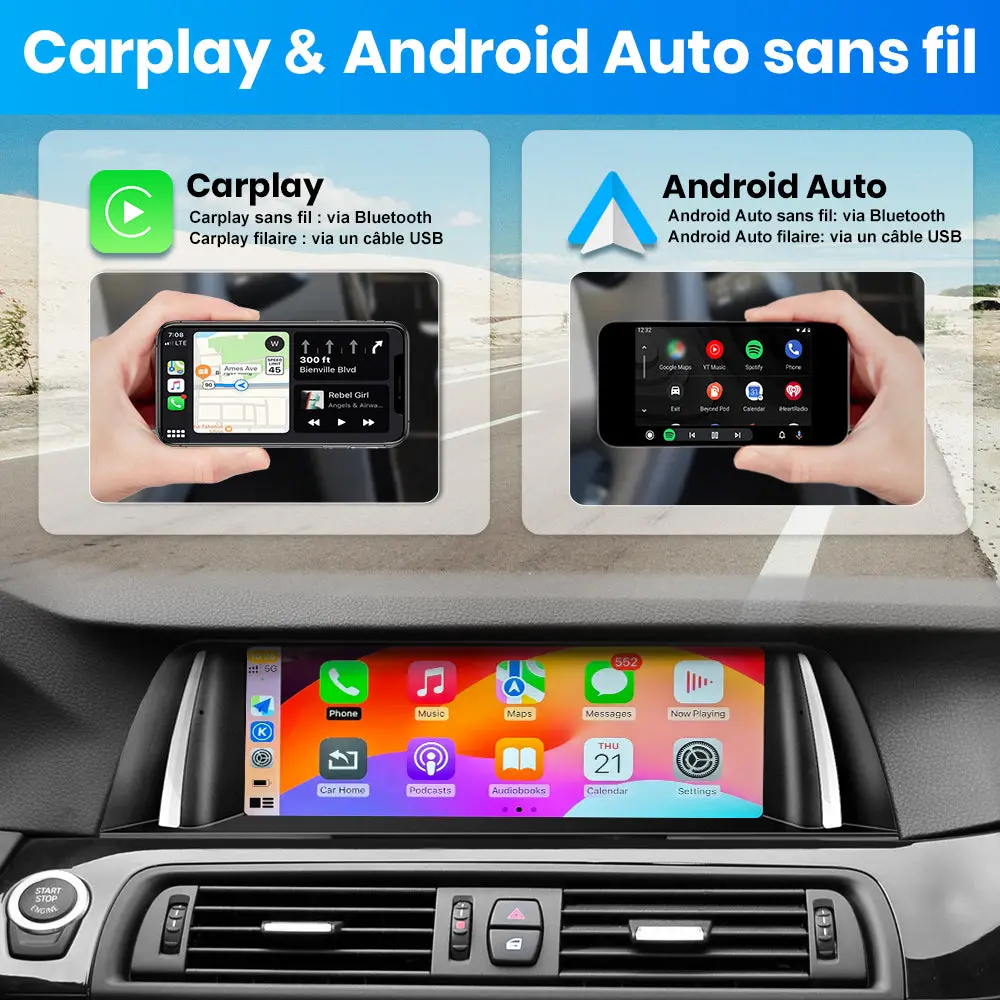 AWESAFE 10.25" Android 13 Autoradio pour BMW S.5 F10/F11/F18 NBT (2013-2017) - Bluetooth, Android Auto et Carplay sans fil + Câble USB – Image 4
