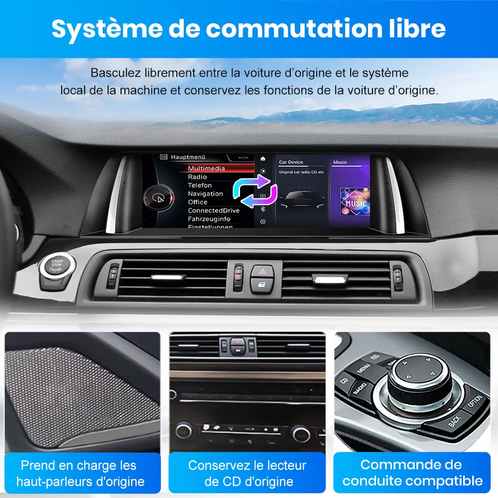 AWESAFE 10.25" Android 13 Autoradio pour BMW S.5 F10/F11/F18 NBT (2013-2017) - Bluetooth, Android Auto et Carplay sans fil + Câble USB – Image 6