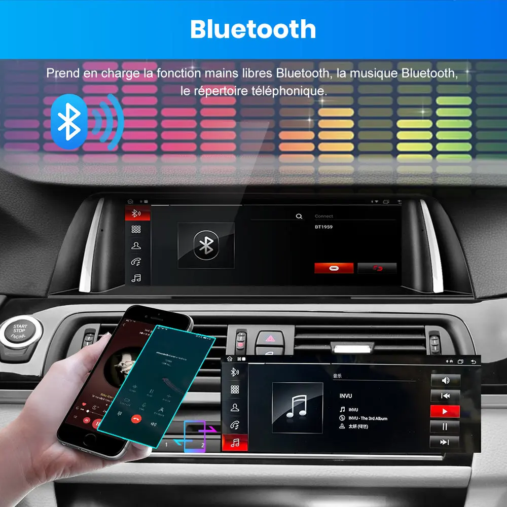 AWESAFE 10.25" Android 13 Autoradio pour BMW S.5 F10/F11/F18 NBT (2013-2017) - Bluetooth, Android Auto et Carplay sans fil + Câble USB – Image 8
