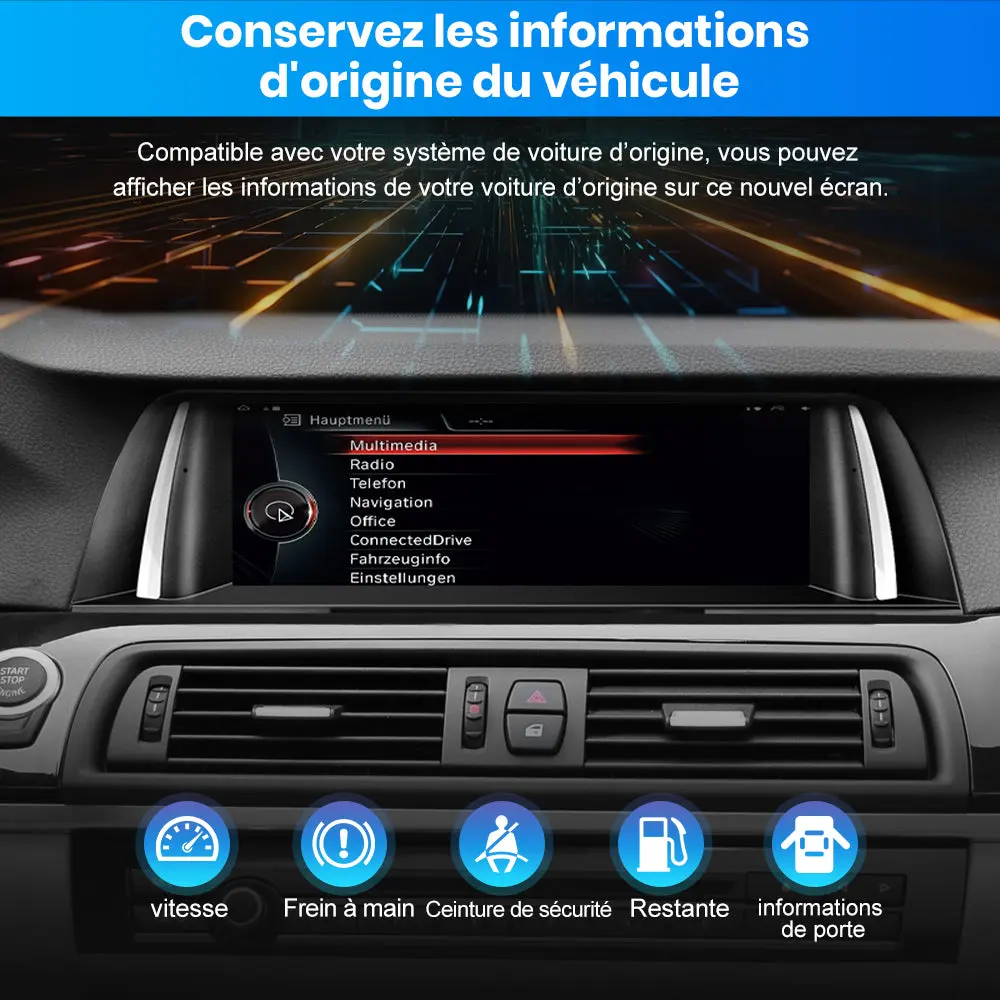 AWESAFE 10.25" Android 13 Autoradio pour BMW S.5 F10/F11/F18 NBT (2013-2017) - Bluetooth, Android Auto et Carplay sans fil + Câble USB – Image 9