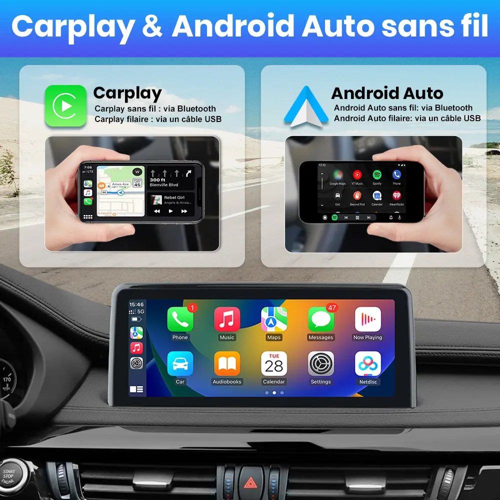 AWESAFE 10.25" Android 13 Autoradio pour Pour BMW X5 X6 Series F15/F16 2014-2016 Système NBT - Bluetooth, Android Auto et Carplay sans fil + Câble USB – Image 4