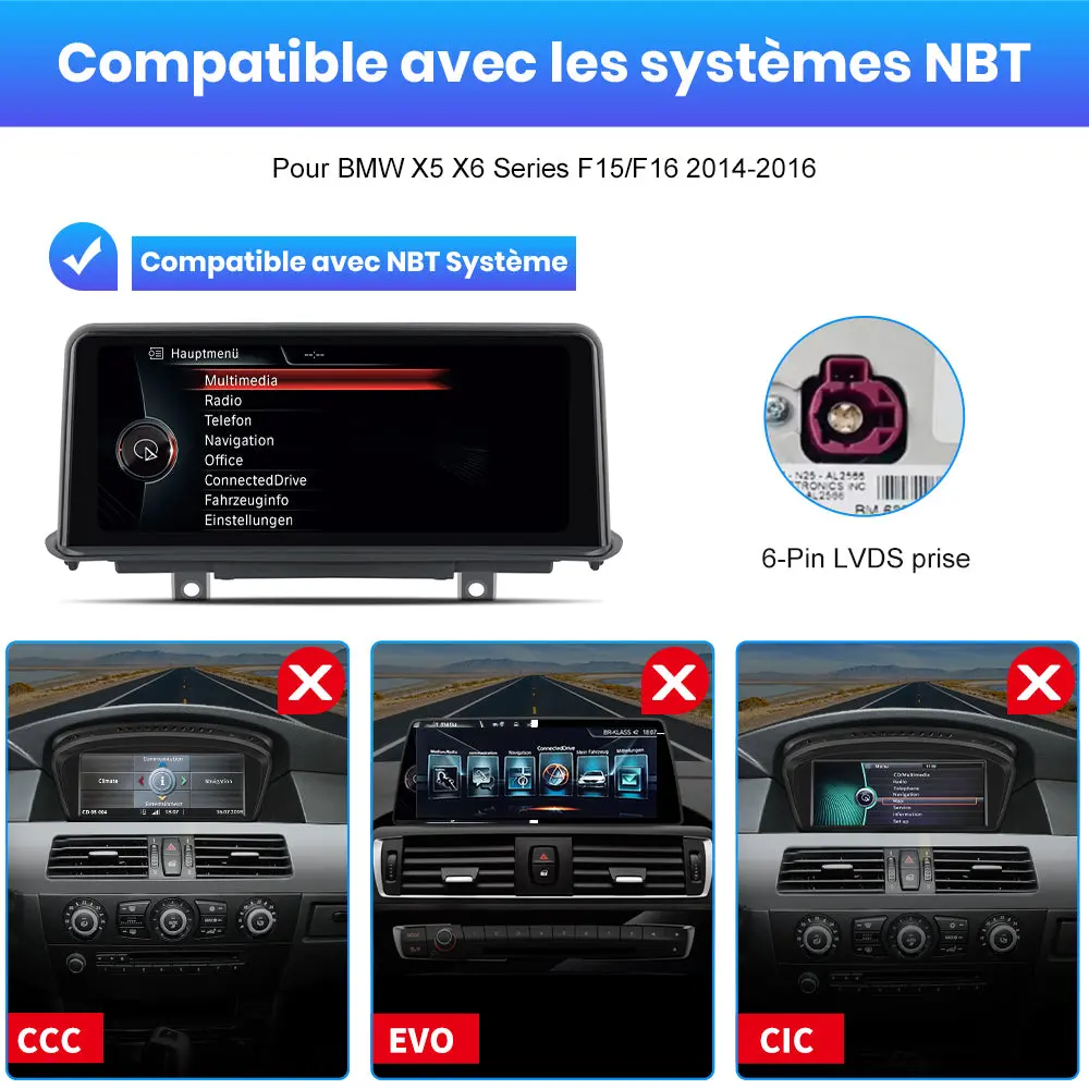AWESAFE 10.25" Android 13 Autoradio pour Pour BMW X5 X6 Series F15/F16 2014-2016 Système NBT - Bluetooth, Android Auto et Carplay sans fil + Câble USB – Image 5