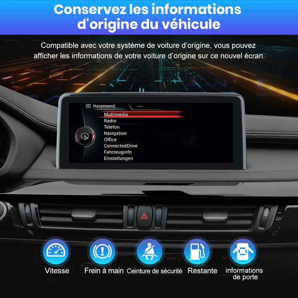 AWESAFE 10.25" Android 13 Autoradio pour Pour BMW X5 X6 Series F15/F16 2014-2016 Système NBT - Bluetooth, Android Auto et Carplay sans fil + Câble USB – Image 8