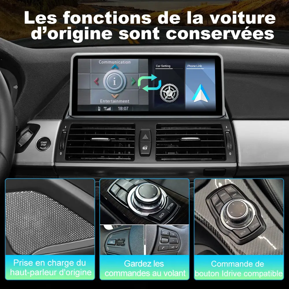 AWESAFE 10.25" Android Autoradio pour BMW X5 E70 & X6 E71 CCC (2007-2010) - Bluetooth, Android Auto & Carplay sans fil + Câble USB – Image 3