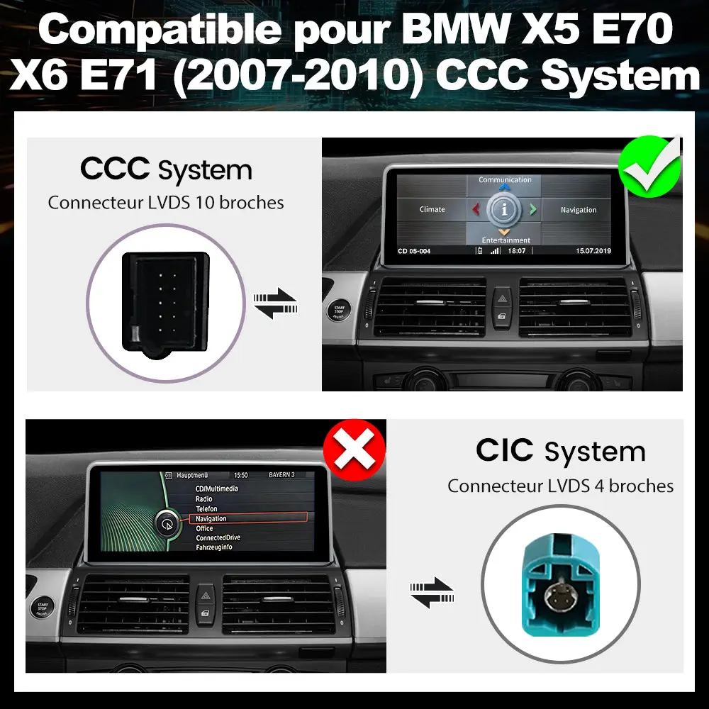 AWESAFE 10.25" Android Autoradio pour BMW X5 E70 & X6 E71 CCC (2007-2010) - Bluetooth, Android Auto & Carplay sans fil + Câble USB – Image 5