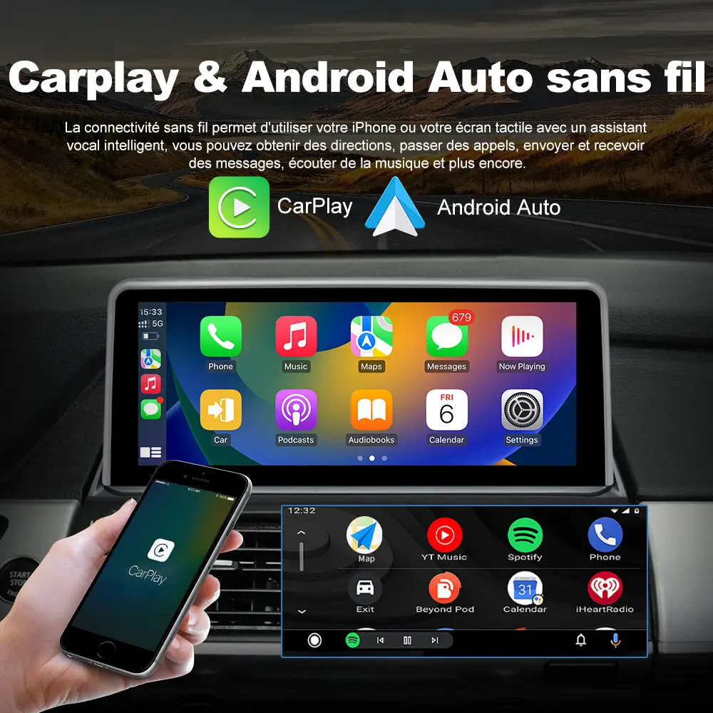 AWESAFE 10.25" Android Autoradio pour BMW X5 E70 & X6 E71 CCC (2007-2010) - Bluetooth, Android Auto & Carplay sans fil + Câble USB – Image 6