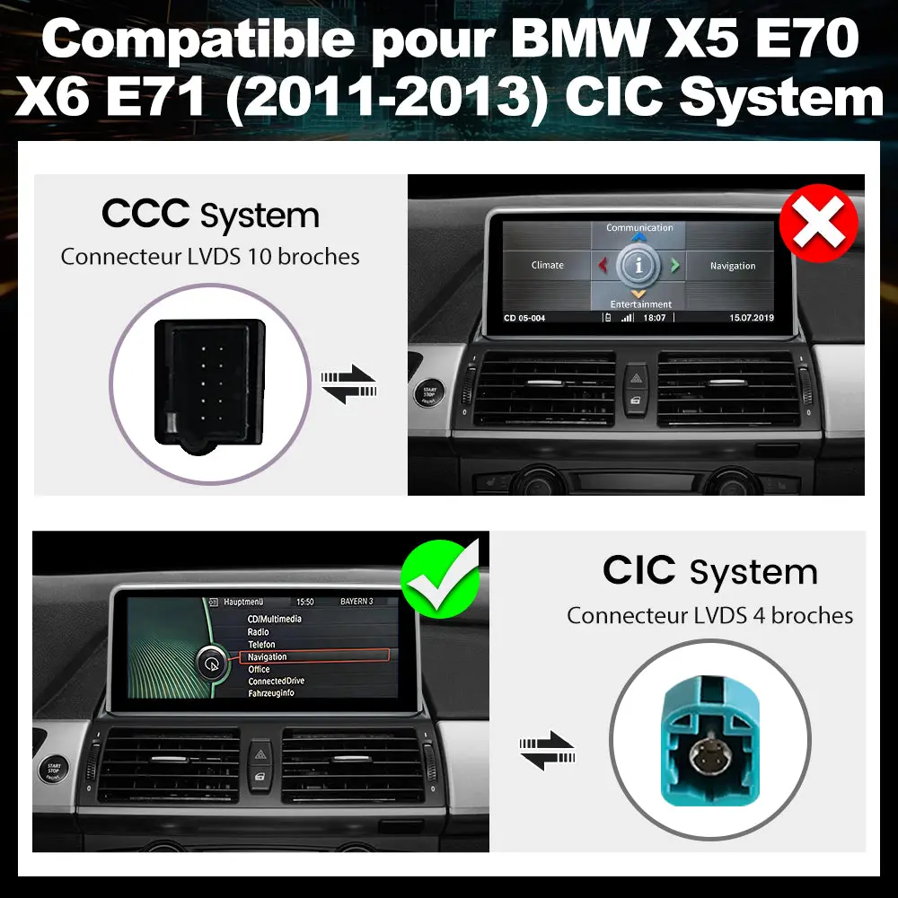AWESAFE 10.25" Android Autoradio pour BMW X5 E70 & X6 E71 CIC (2011-2013) - Bluetooth, Android Auto & Carplay sans fil + Câble USB – Image 5